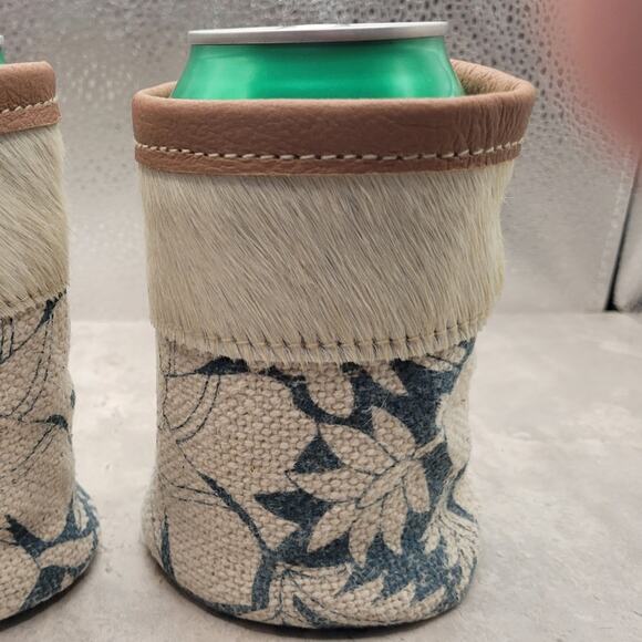 Blue Floral Canvas and Cowhide Can Sleeve - Picture 3 of 3